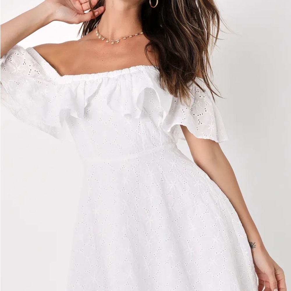 Elan White Eyelet Off-Shoulder Mini Dress Size S